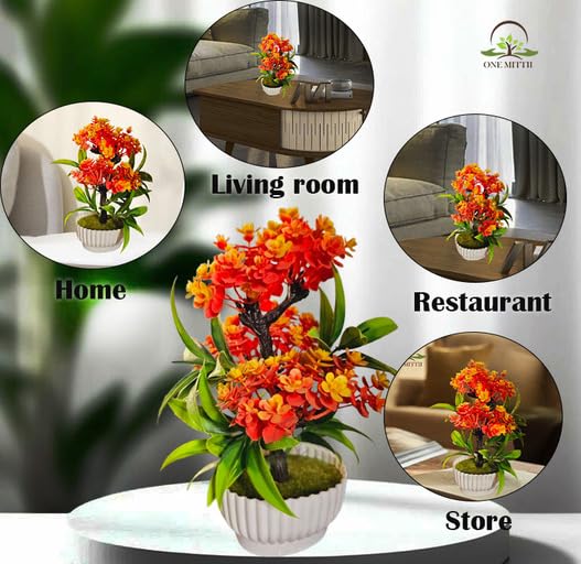 ONE MITTII Fake Artificial Potted Plant Home Decoration Kitchen Corner Table Desk Realistic Centerpiece | Natural Look | 24 cm | Plastic | Orange-Yellow - Image 6