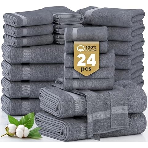 LANE LINEN 24 Piece Cotton Towel Set Cover