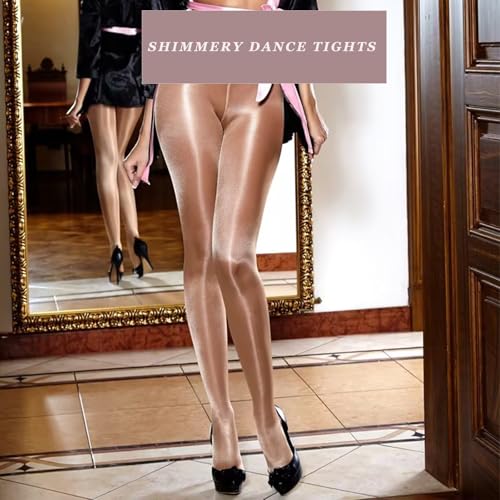 Image of HTRUIYA Shiny Pantyhose for Women 8D Shimmery Dance Tights Shiny Sheer Silky Pantyhose