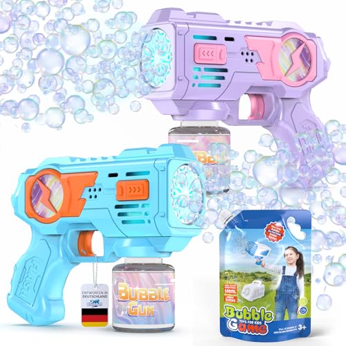 Blubbel 2X Seifenblasenpistole Set - LED Seifenblasenmaschine mit -1L Seifenblasenflüssigkeit,...