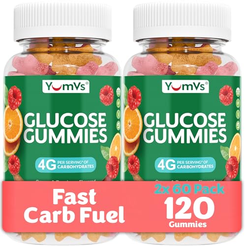 YUM-VS Glucose Gummies Fast Acting Glucose Chewable Gummies Great Tasting Gluten Free Vegan Non-GMO Orange & Berry Natural Flavor 60 Chewable Gummy for Adults & Kids (Pack of 2)