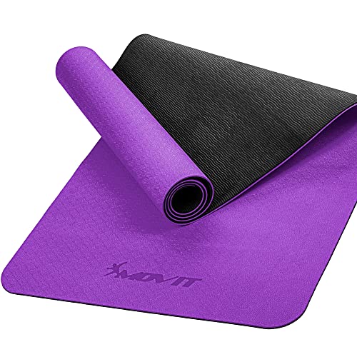 MOVIT Tapis de gymnastique, tapis de yoga, doux pour la peau et antidérapant, 190 x 100cm, épaisseur 0,6cm, violet