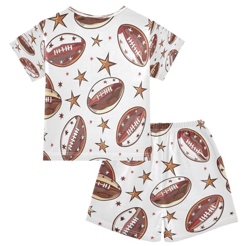senya Short Sleeve Pajamas Sets Summer Cotton Sleepwear Seamless Pattern with Rugby Balls and Stars2