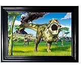 Dinosaurs Framed Wall Art-Lenticular Technology Causes The Artwork to Flip-Multiple Pictures in ONE-Hologram Type Images Change-Mesmerizing Holographic Optical Illusions by Those Flipping Pictures