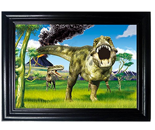Dinosaurs Framed Wall Art-Lenticular Technology Causes The Artwork to Flip-Multiple Pictures in ONE-Hologram Type Images Change-Mesmerizing Holographic Optical Illusions by Those Flipping Pictures