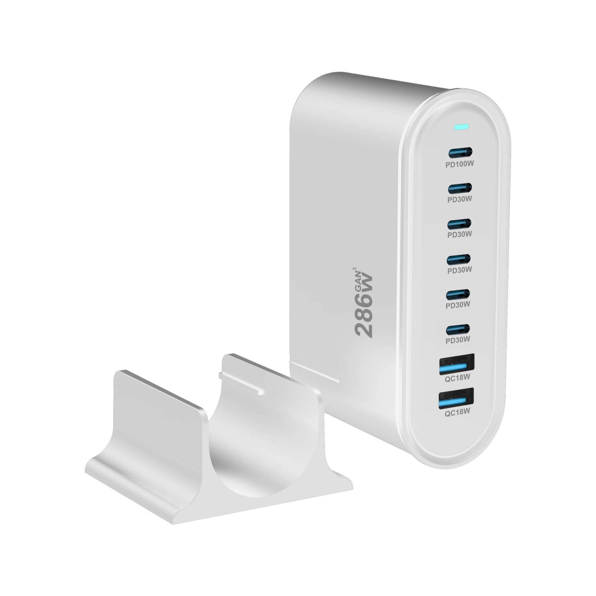 286W gan charger Multi USB Charging Station 8 Port Hub Type C Charger 100w PD Fast Charging Smart 65w(E-U-Plug,White)
