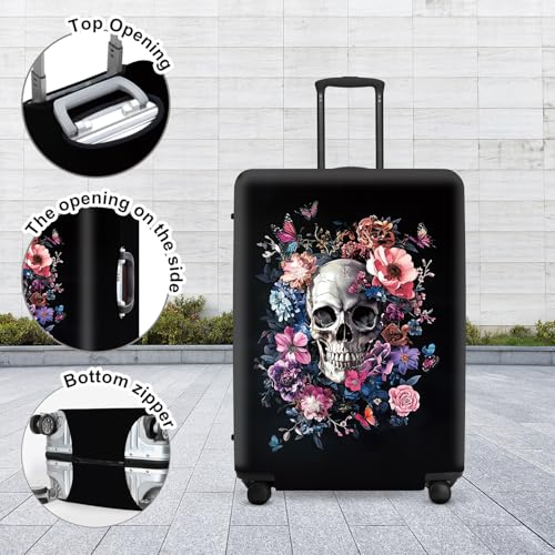 Image of Day of the Dead Luggage Cover, Bohemian Skull & Floral Waterproof Protector, Vibrant Anti-Scratch Design for Suitcases