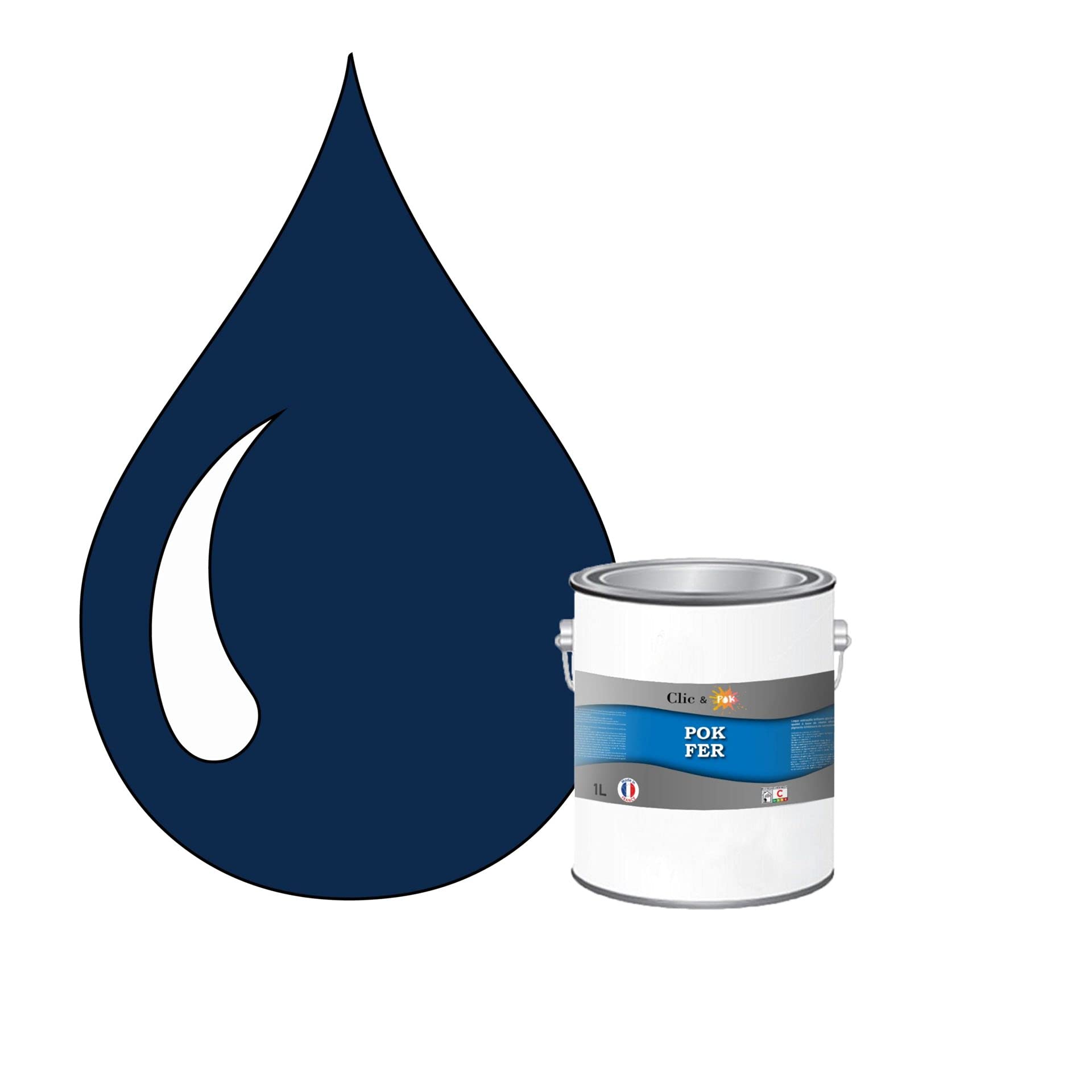 POK Peinture Fer Antirouille – Métal Extérieur Intérieur, Satinée, Protection Rouille - 1L - RAL 5010 Bleu gentiane