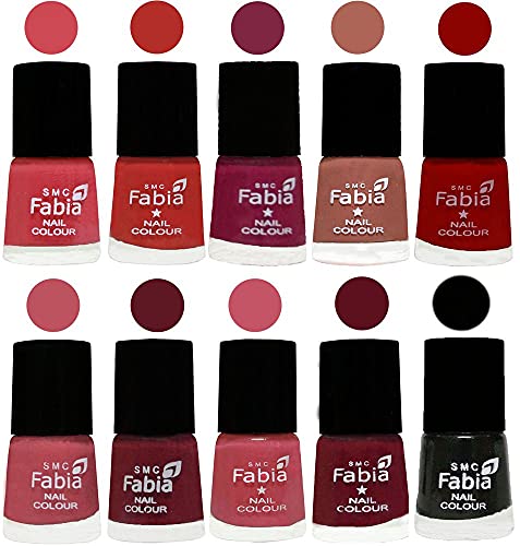Image of SMC Fabia ALL IN ONE (PACK OF 10), Long Lasting Glossy Nail Polish, 6 ml Each, All Vibrant Colours,02378