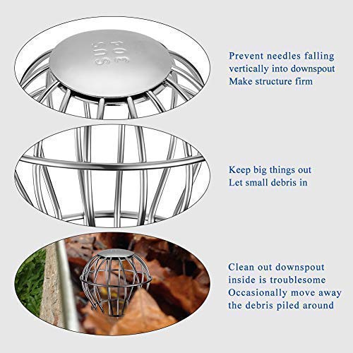 Image of Gutter Guard 3 Inch 304 Stainless Steel Filter Strainer Fits for 2.6 inch ~ 3.7 inch Round Downspout, Stops Leaves Seeds and Other Debris Gutter Cleaning Tool - 4 Pack