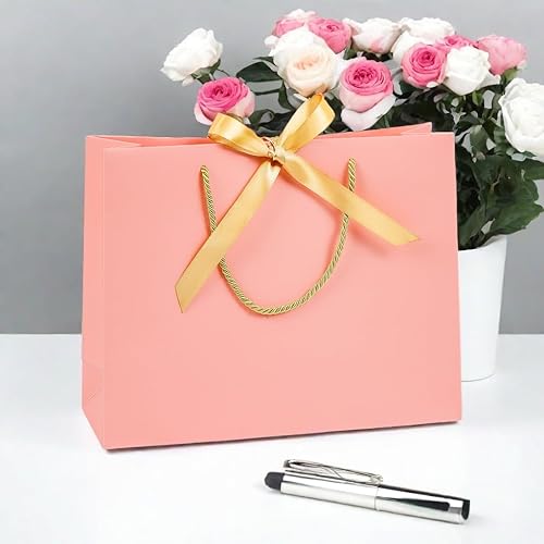 Miniatura 4 de 6 bolsas de regalo rosas con asas de cinta, bolsas de regalo grandes, bolsas de regalo de papel rosa para compras, pequeñas empresas, fiestas