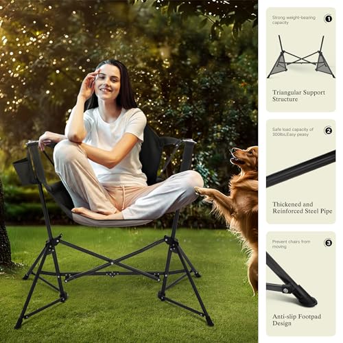Chaise de camping à bascule pliante avec dossier réglable pour extérieur - 3