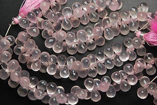 AAA naturalne 1 sznur 4 x 6-5 x 7 mm fasetowane koraliki z różowego kwarcu | koraliki łezki z różowego kwarcu | sznur 17,8 cm | krople wiertła boczne z różowego kwarcu | różowy kwarc gruszka briolette