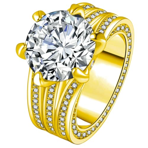 Jpltlvy Anillo de compromiso de tres piedras de circonita cúbica de corte redondo brillante para mujer, idea de regalo romántica, 8