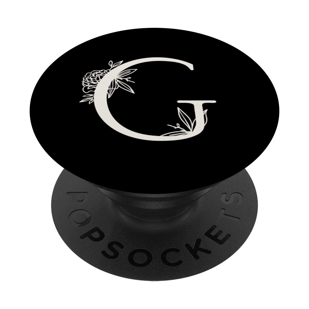 Elegant Black & White Botanical Floral Monogram Initial G PopSockets PopGrip: Swappable Grip for Phones & Tablets