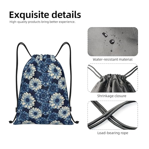 Drawstring Backpack - Blue Sunflower Print Sports Gym Sackpack String Bag For Women Men, Lightweight Draw String Back Bag For Workout Travel3