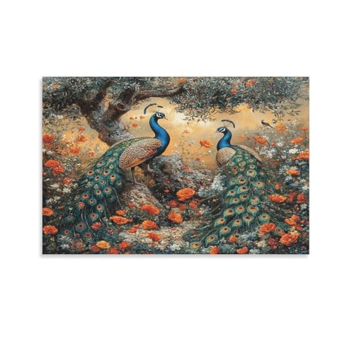 Cuadros decoracion salon pavo real impresiones lienzo 50x75cm para crear ambientes relajantes