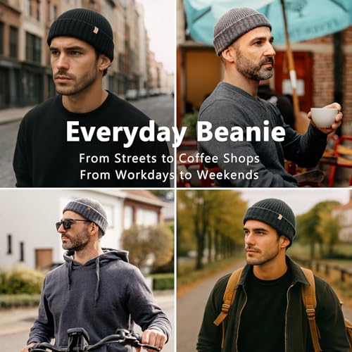 Image of TOP-EX PolarWool 100% Merino Wool Short Fisherman Beanie Men Women | Two size options with soft breathable warmth two wearable styles for commuting travel outdoor wear and gifting