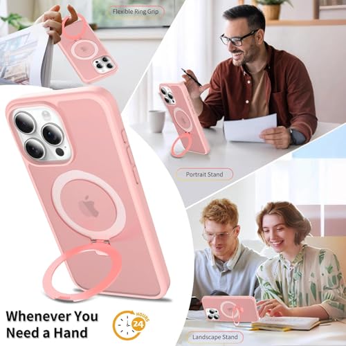 Image of Magnetic for iPhone 15 Pro Max Case, 6.7 inch, Compatible with MagSafe, Rugged Kickstand, Not-Yellowing Military-Grade Protection, Matte Pink