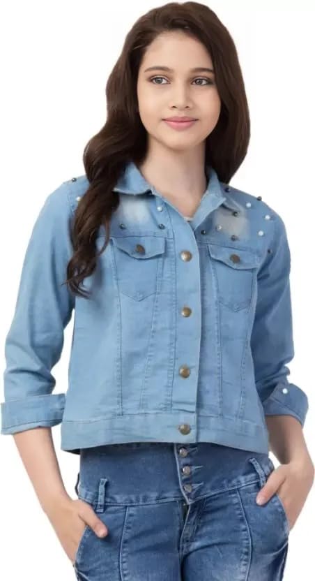 fabtier Girls Light Blue Denim Jacket with Button Closure-picture-11