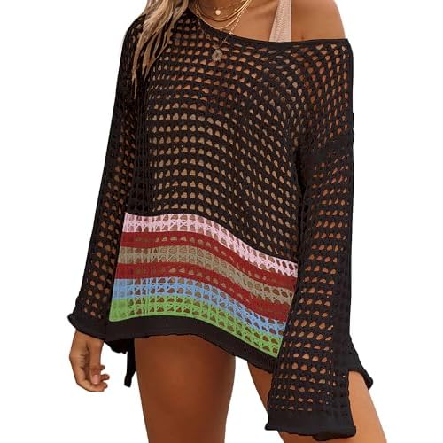Bsubseach Crochet Cover Ups for Women Sexy Hollow Out Swim Cover Up Knit Summer Outfits Multicolor-3