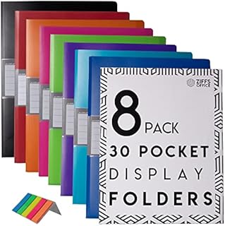 Ziffs Office® 8 x 30 Pocket A4 Display Folders - A4 Display Folders with Plastic Pockets - Display Book - Presentation Folders - 250 Sticky Labels Included - Project Folder - British Brand