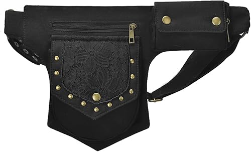 Miniatura 3 de QAZWSXE Riñonera renacentista para mujer, bolsa de muslo para mujer, bolsa de pierna caída para mujer, bolsa de cintura de encaje, cinturón de