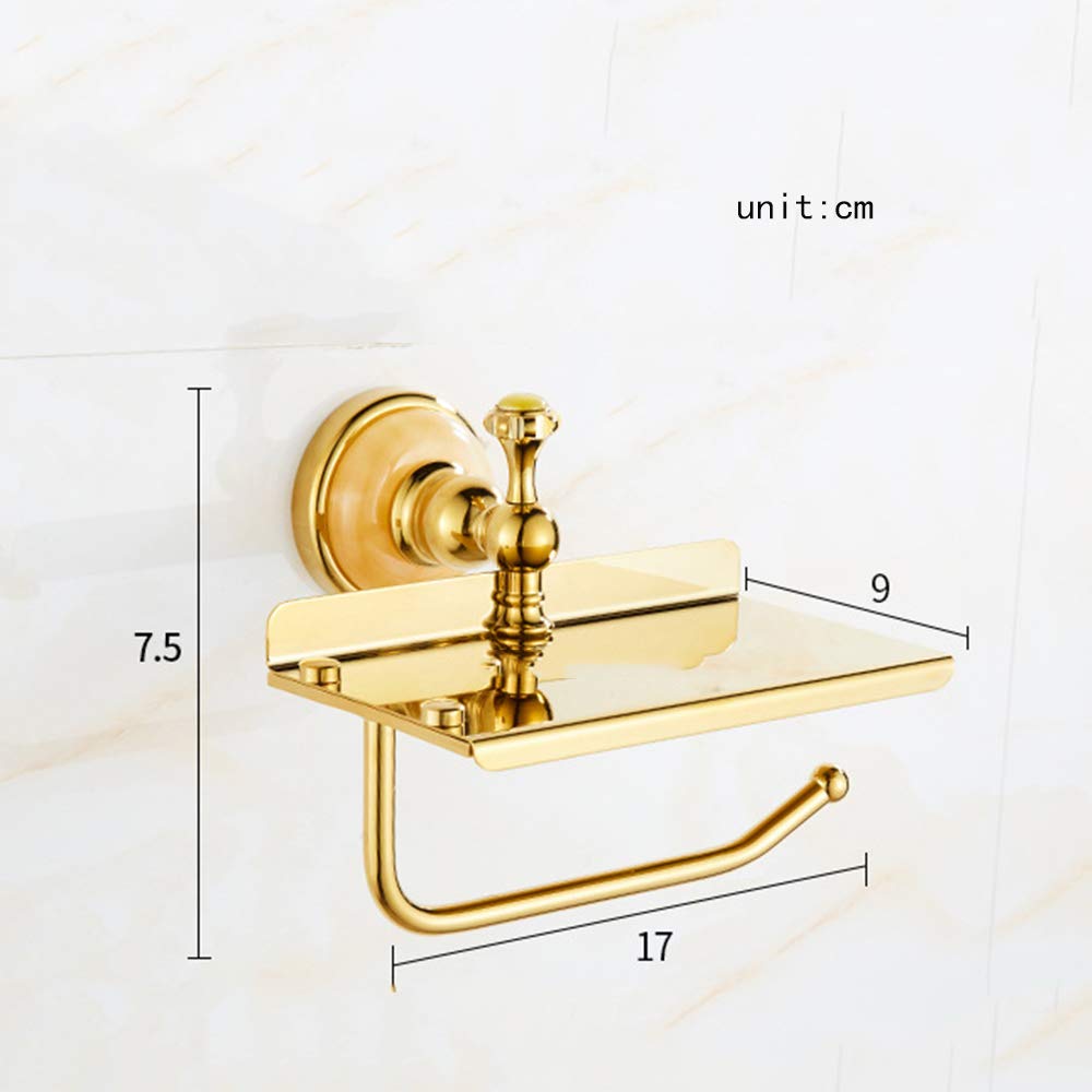 Europeo Di Porta Carta Igienica Muro D'ottone Montato Moderno Supporto Del Tessuto Rotolo Di Accessori Da Bagno Con Supporto Mensola Del Telefono Per L'hotel Bagno Camera Da Letto, L'oro,Sapphire