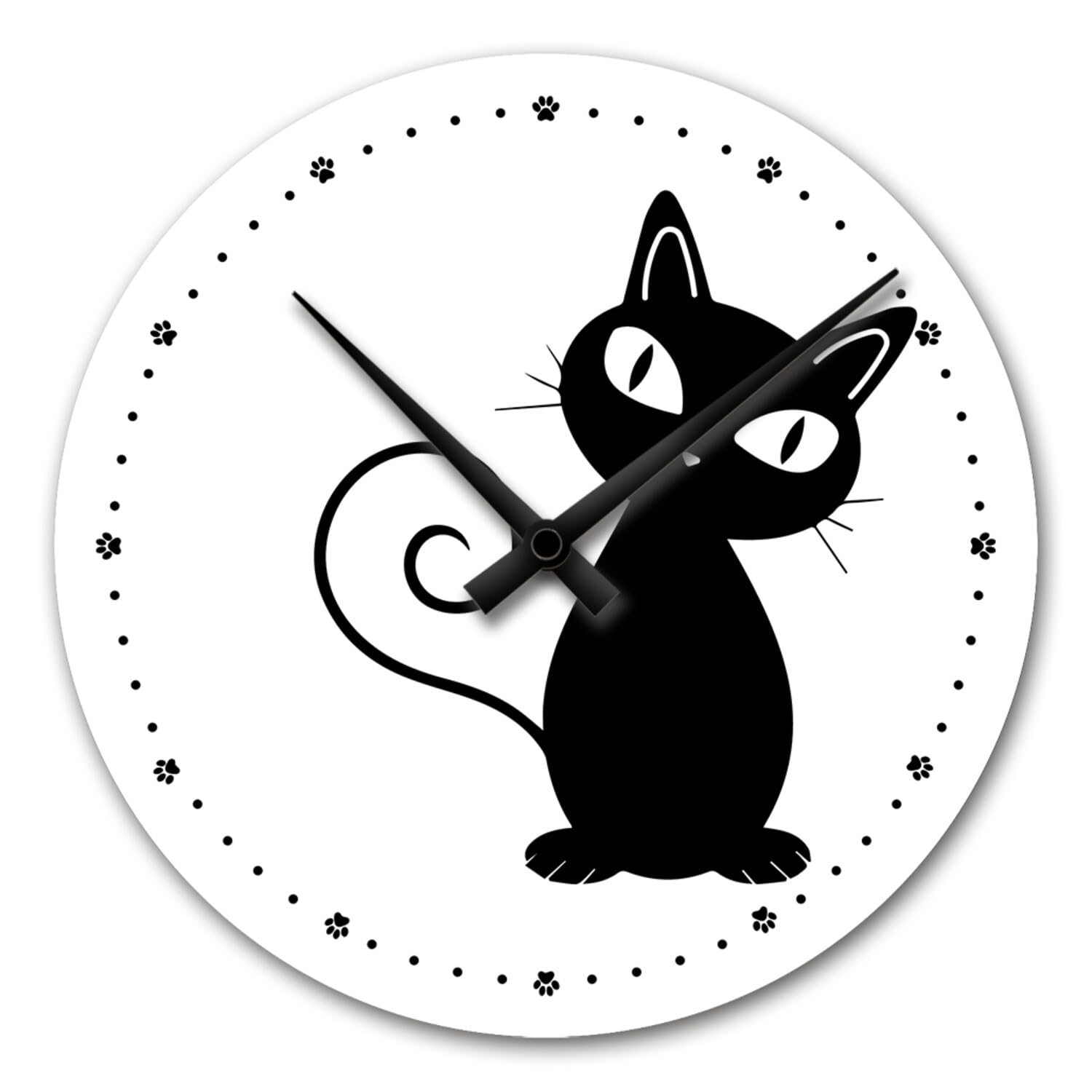 Giallobus - Reloj de línea Basic - Gato Negro - Madera de MDF - Basic 30x30 - Mecanismo silencioso - Listo para Colgar - Modernos