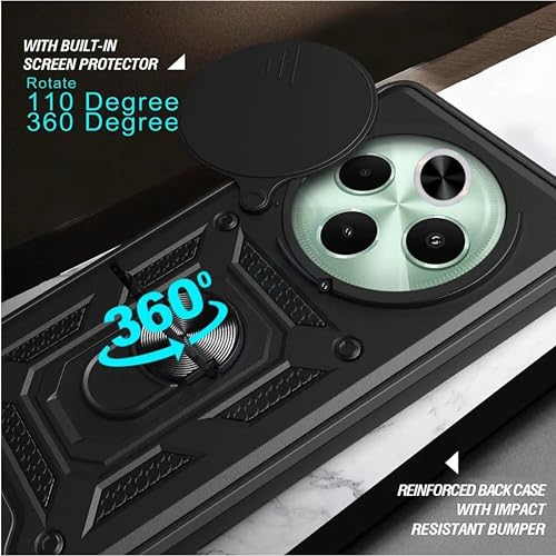 Image of SPAZY CASE Vivo T4 5G / iQOO Z10 5G Back Cover | Heavy Duty Hybrid Case with 360 Degree Rotating Finger Ring Holder + Slider Shutter Camera Protection Case for Vivo T4 5G / iQOO Z10 5G - Black