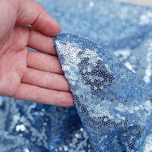 Image of B-COOL Sequined Tablecloth 90x90inch Baby Blue Table Cloth Shimmer Square Drape Table Linens for Wedding and Event Banquet
