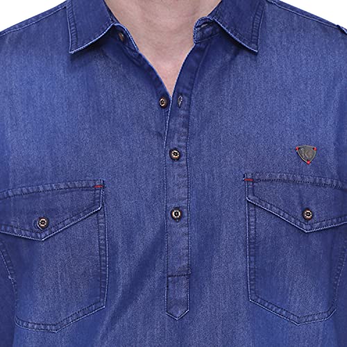 Image of Kuons Avenue Men's Tailored Fit Denim Long Pathani Kurta | Shirt Collar - Ideal for Festivals & Cultural Events