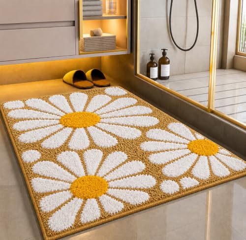 Image of Roseate Flower Anti Skid (40x60 cm) Microfiber 2000 GSM Bath Mat for Bathroom /Bedroom /Door Mat /Floor Mat (Beige) Pack of 2