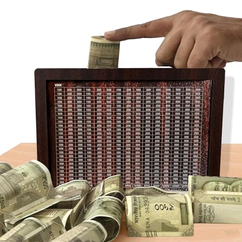 Image of Wooden Coin Bank for Kids & Adults, Money Box with Carved Design, Savings Box, Mini Bank, Donation Box, Smart Money Box, Wooden Coin Box, Money Saver, Piggy Bank with Numbers 120000