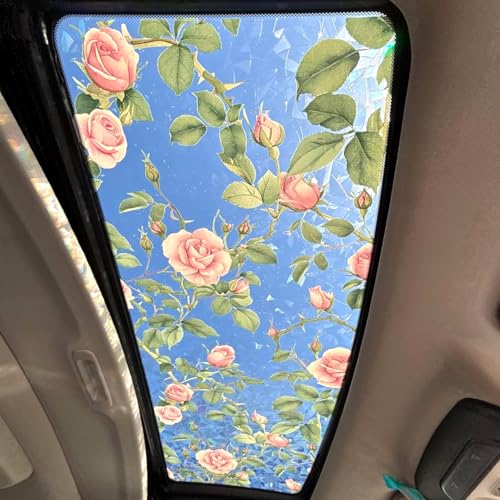 Image of XhuangTech Flower Sunroof Film Floral Rainbow Effect Static Clings Window Privacy Film Sun Protection Stained Glass Decals for Car Moonroof and Home (F837, 17.72 x 35.43 Inch)