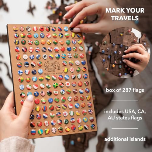 Image of Enjoy The Wood 3D Wooden World Map Wall Art (Dark Walnut, 2XL) | Large Travel Map with Pins for Art Decor, Decorative Map of the World for Home, Office Travel Wall Art Housewarming Gift Idea