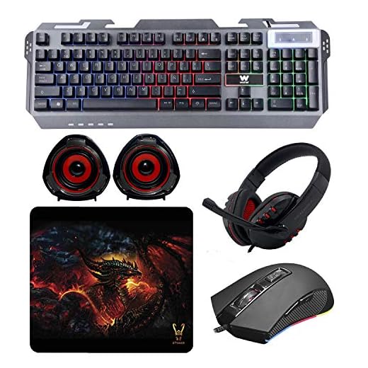 WOXTER Stinger FX 80 Megakit Pro - Kit Gaming (Teclado retroiluminado de Base metálica,ratón óptico hasta 3200 dpi, Alfombrilla Microfibra 25x21, Auriculares con micrófono y Altavoces 2.0 15W)
