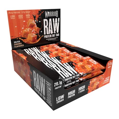 Warrior Raw Protein Riegel Flapjack 12 x 75 g (Salziges Karamell) – Proteinreicher Snack für Energie und Sättigung