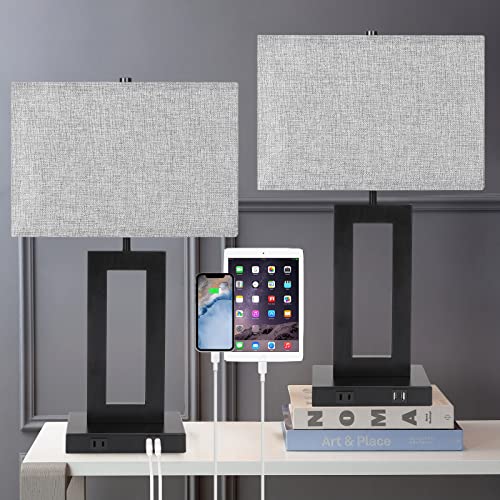 Touch Control Table Lamp Set of 2 3-Way Dimmable with 2 USB Ports and AC Power Outlet 22