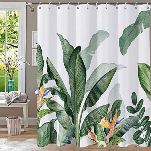 YiarTaan Shower Curtain Tropical Green Plant Shower Curtains for Bathroom Leaf Shower Curtain Botanical Shower Curtain Sets Sage Shower Curtains Waterproof Bathtub Curtain 72x72 Inch with Hooks