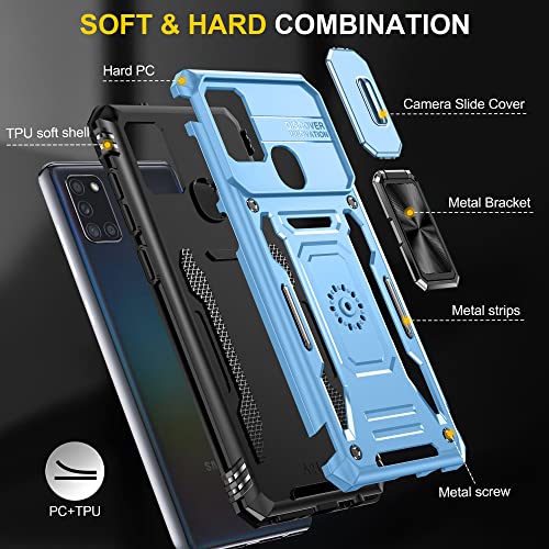 Image of Slide Camera Cover with Ring Holder Mobile Phone Case Cover for Samsung Galaxy A21S (Blue)