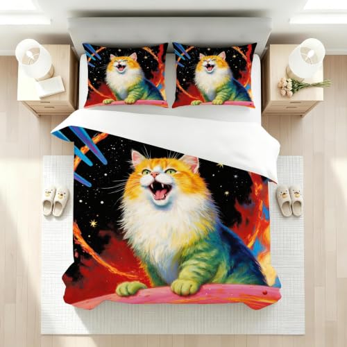 Housse de Couette Chat avec Fermeture Éclair Invisible en Microfibre - 3