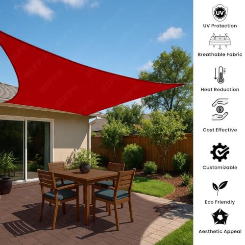 Image of HIPPO Shade Sail 9.5 Feet x 15 Feet Sun Shade 98% UV Block for Canopy Cover, Outdoor Patio, Garden, Pergola, Balcony Tent (Redwood)
