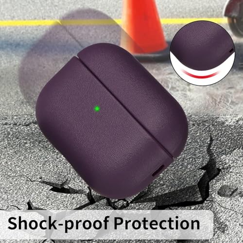 Image of KHR Leather Texture Full-Body Protective Case Cover for AirPods Pro 3rd Generation (2025), Wireless Charging and Front LED Visible Case with Lanyard for AirPods Pro 3 (Purple)