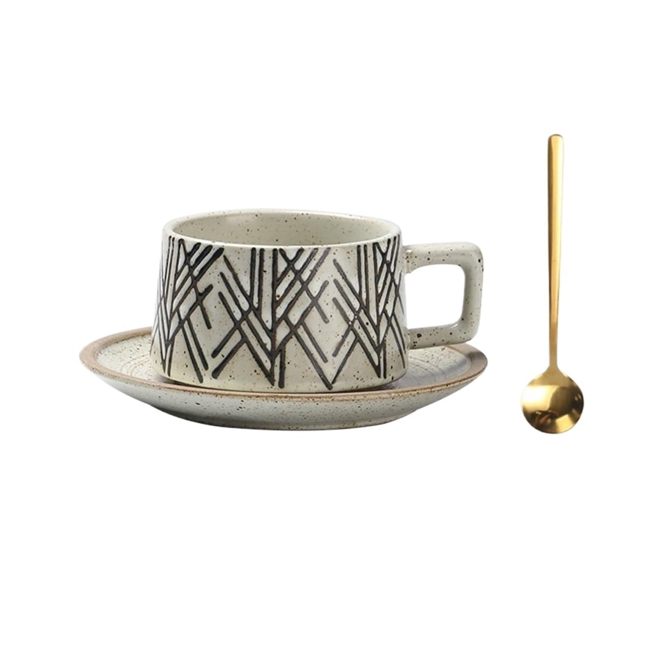 OLSKFUH Home Ceramic Coffee Cup Commercial Milk Tea Oatmeal Retro Home Restaurant Plate Spoon Set Decor,