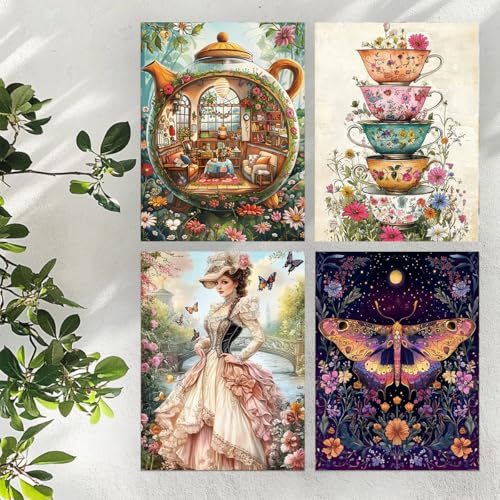 Image of JOZYSH 4 Packs Elegant Ladies with Oil Painting Theme Stamped Cross Stitch Kits Beginners Supplies Needlework preprint Embroidery Kits for Adults DIY Needlepoint Patterns, Arts Craft Kits 12x16inch