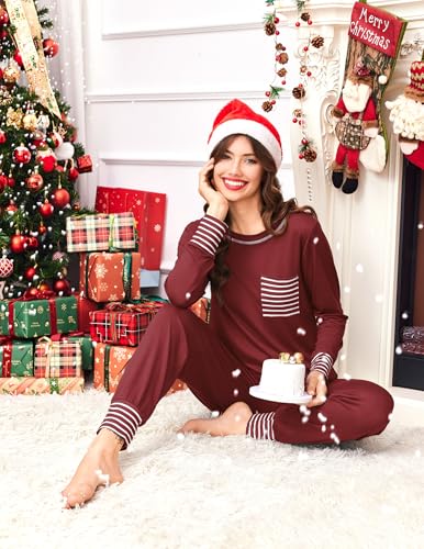 Image of Ekouaer 2 Pack Womens Pajama Sets Long Sleeve Lounge Sets Soft Pj Sleepwear Loungewear