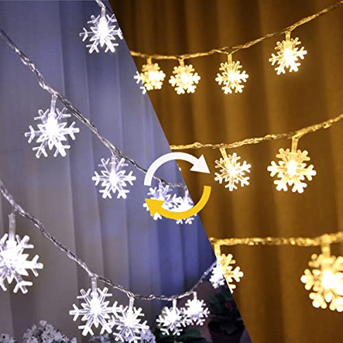 WesGen Christmas Lights,Color Change Snowflake String Lights Battery Operated Waterproof 20ft, 40LED for Xmas Garden Patio Bedroom Party Decor Christmas Decorations,Eight Modes, Warm White & White WesGen Christmas Lights,Color Change Snowflake String Lights Battery Operated Waterproof 20ft, 40LED for Xmas Garden Patio Bedroom Party Decor Christmas Decorations,Eight Modes, Warm White & White