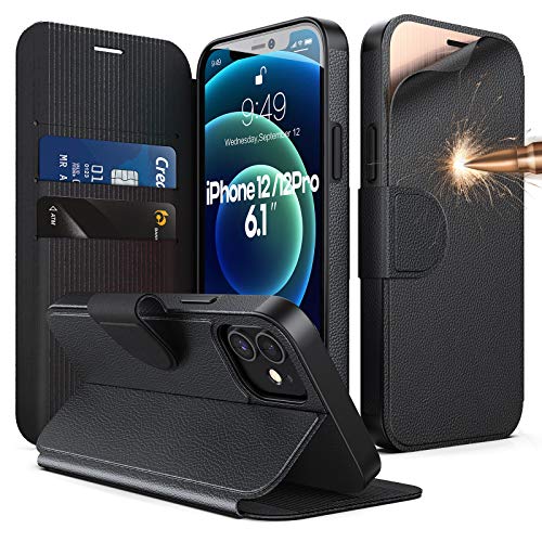 Humixx Luxury Series Designed for iPhone 12 Pro Wallet Case/iPhone 12 Leather Wallet Case [Kickstand & Card Slots] [RFID Blocking] 2020 Shockproof Protective Case for iPhone 12/12 Pro 6.1 inch -Black