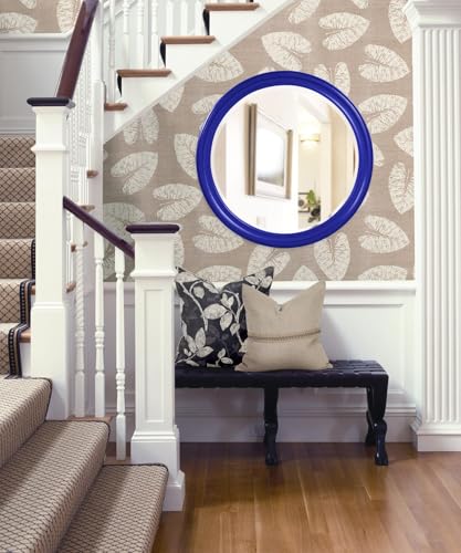 Image of Howard Elliott Collection George Round Glossy Royal Blue Wall Mirror, Bevelled Vintage Hanging Wood Framed Vanity Mirrors for Home Decor, Living Room, Bathroom, Bedroom, or Hallway, 36 Inch Round